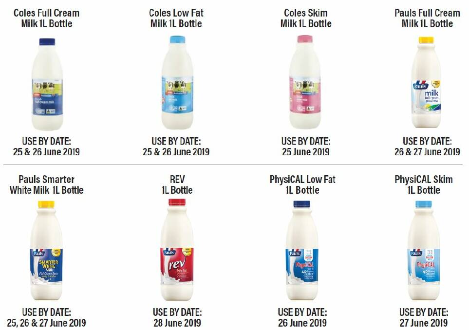 Warning: Leading milk brands in Australia's biggest supermarkets have been recalled by the food safety regulator after fears they were found to be contaminated with cleaning solution. Picture: Food Standards ANZ.