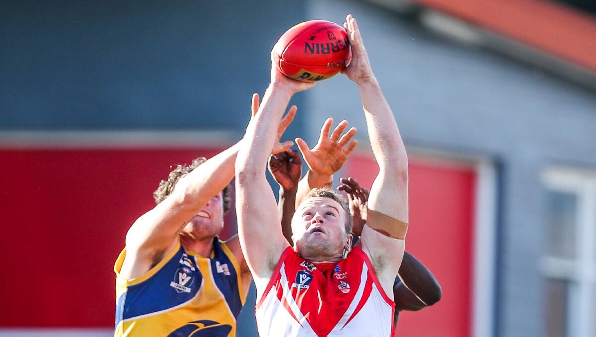 STRONG: South Warrnambool's Tom Wilson marks the ball. Picture: Morgan Hancock