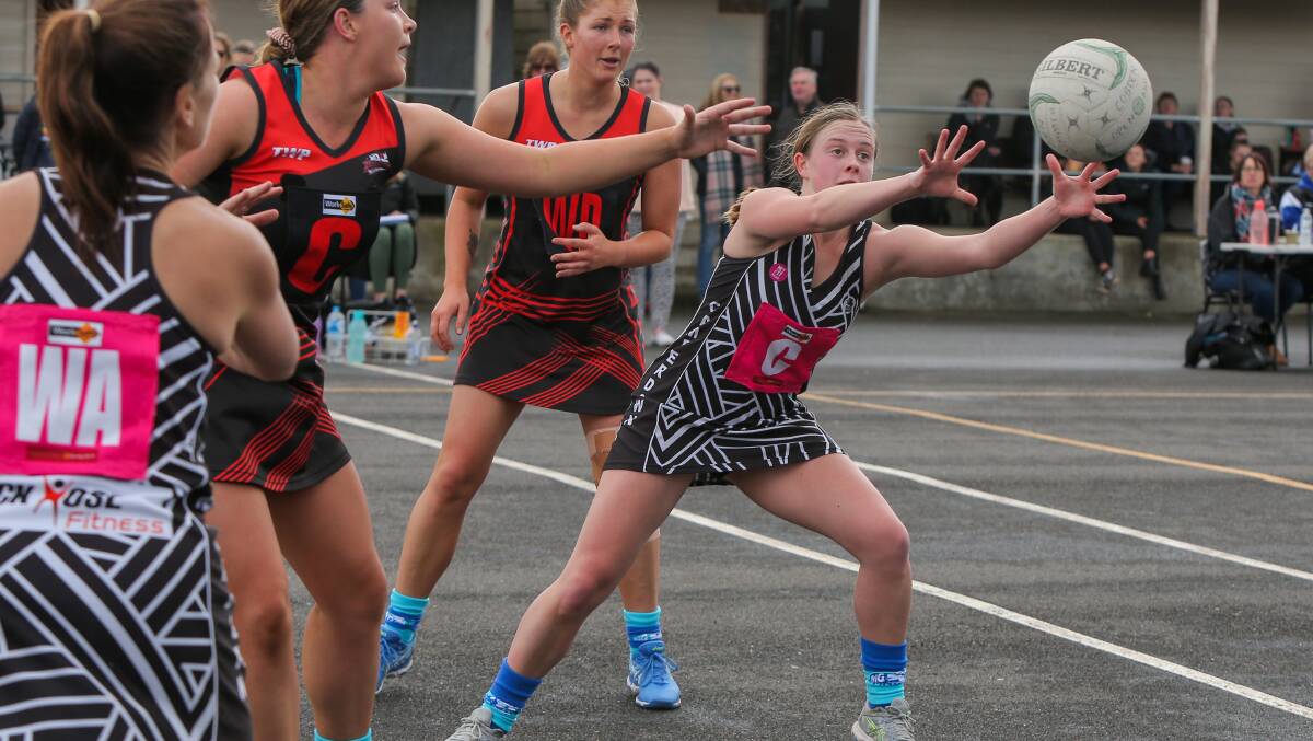SLIPPING AWAY: Camperdown's Grace Lucas stretches for a wide pass. Picture: Rob Gunstone