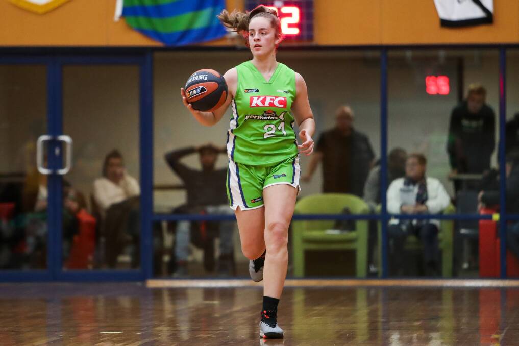 Rising star: Warrnambool Mermaids' Grace Rodgers brings the ball up the court. Picture: Morgan Hancock