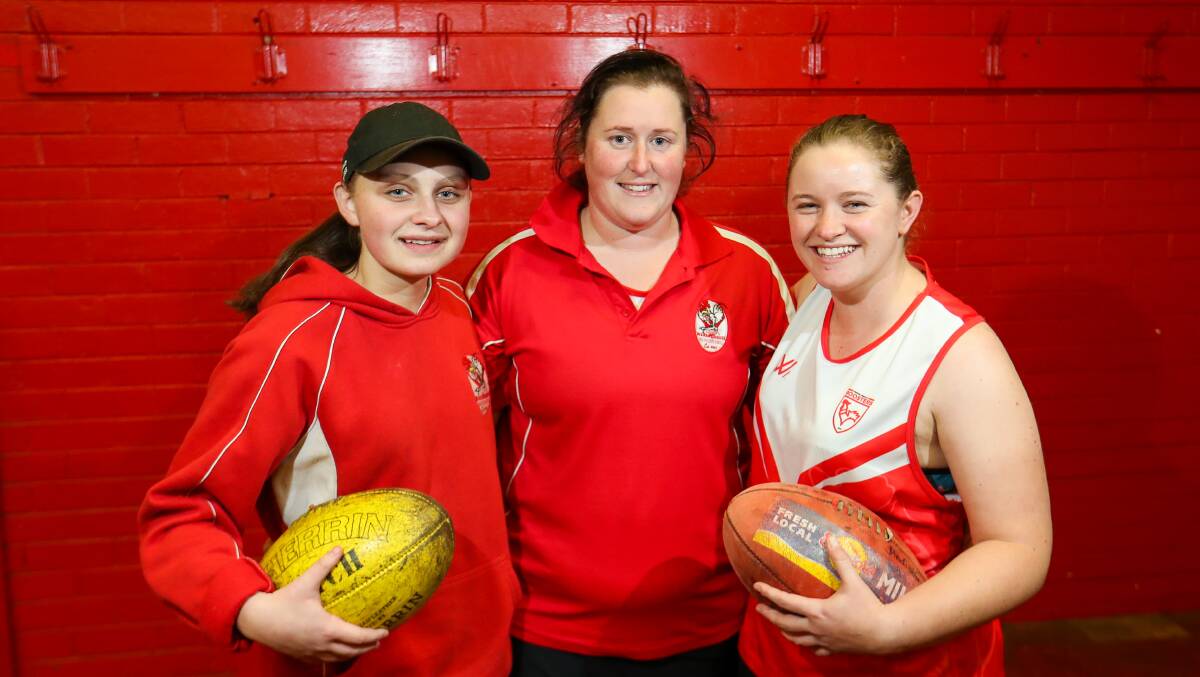 AT THE FRONT: Laini Johnson (captain), Jasmine Bowater (vice captain) and Hannah Meates (captain) will lead the club's first senior female football side. Picture: Morgan Hancock