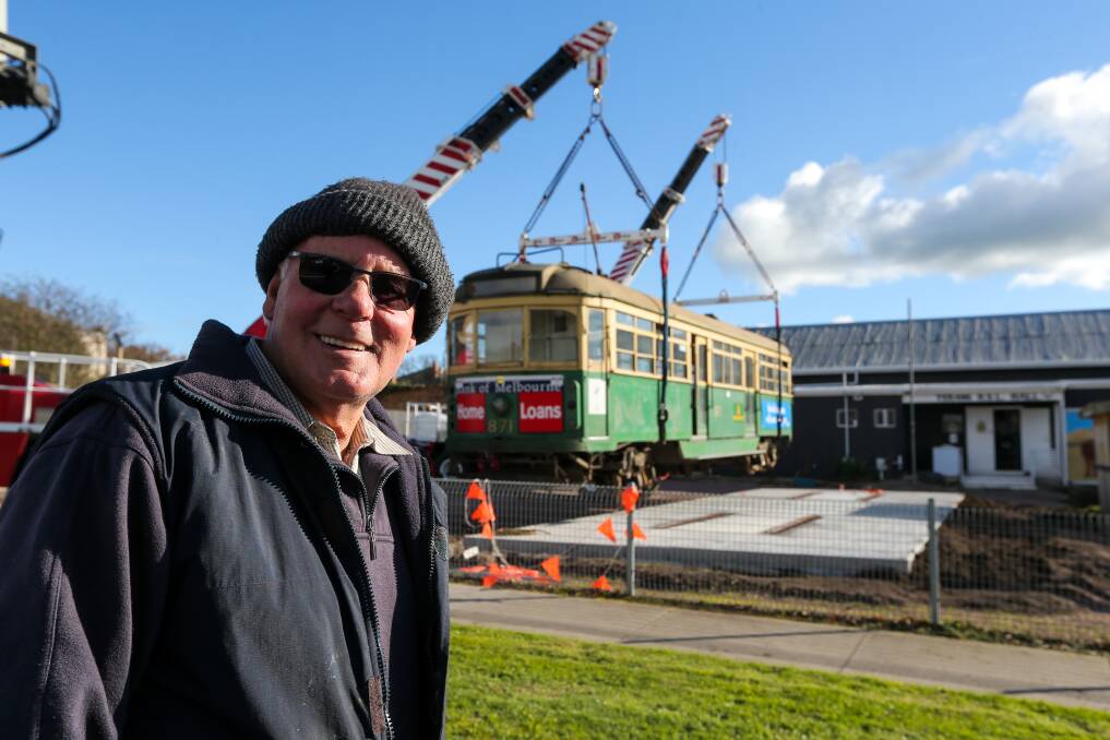 SPECIAL DELIVERY: Two cranes dropped off the tram at the Terang RSL on Thursday. Picture: Rob Gunstone