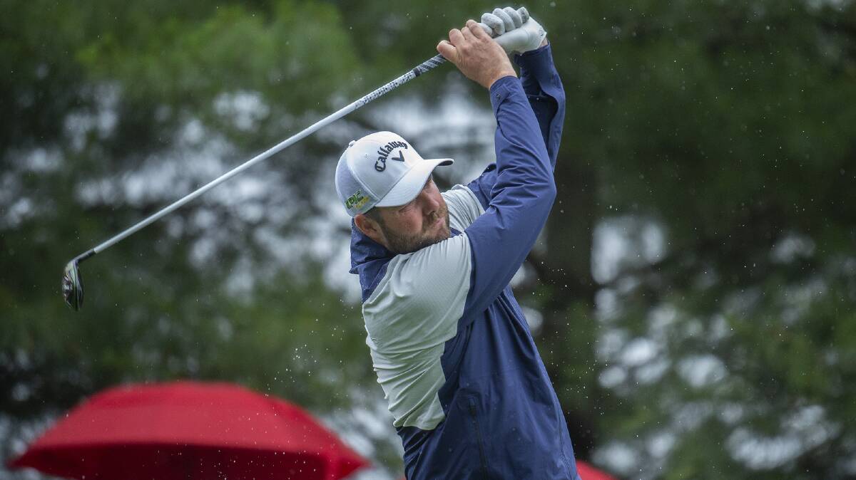 HOLDING FORM: Marc Leishman hits from the 10th tee on day two of the Travelers Championship. Picture: Patrick Raycraft /Hartford Courant via AP