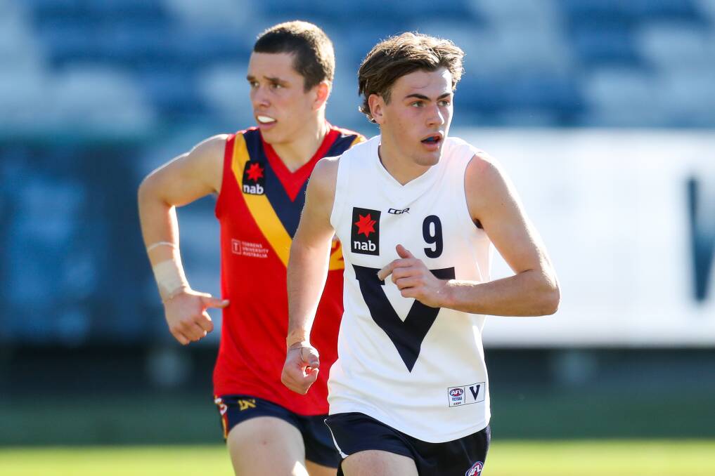 BIG STAGE: Terang Mortlake's Isaac Wareham played his first game for Vic Country at the AFL under 18 championships at Geelong on Friday. Picture: Morgan Hancock