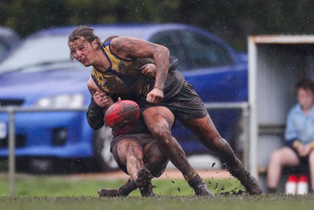 STANDING OUT: North Warrnambool Eagles' Sam McLachlan showed his class in wet and muddy conditions on Saturday at Bushfield Receration Reserve. Picture: Morgan Hancock