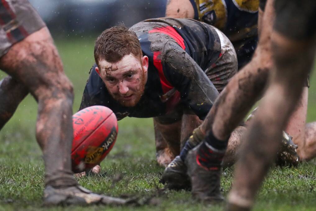 TOUGH INITIATION: Cobden's Nick Kemp made his return to senior football after a lengthy injury layoff on Saturday. Picture: Morgan Hancock