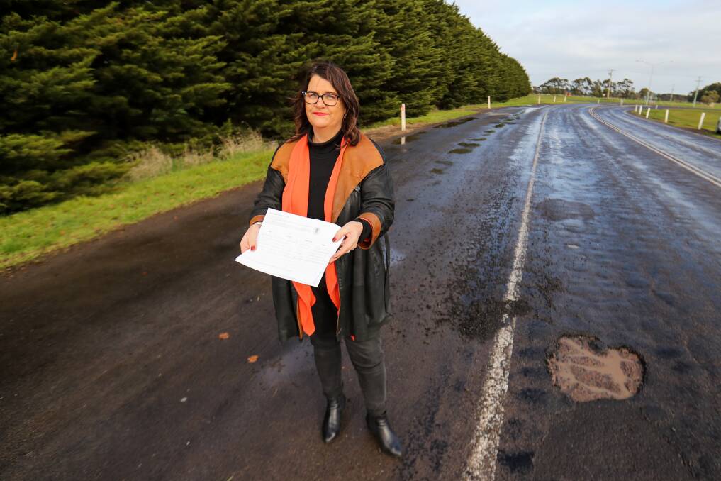 Petition: Roma Britnell is set up a petition in a push for state government funding for roads in the south-west last week, and said it was going well. Picture: Morgan Hancock