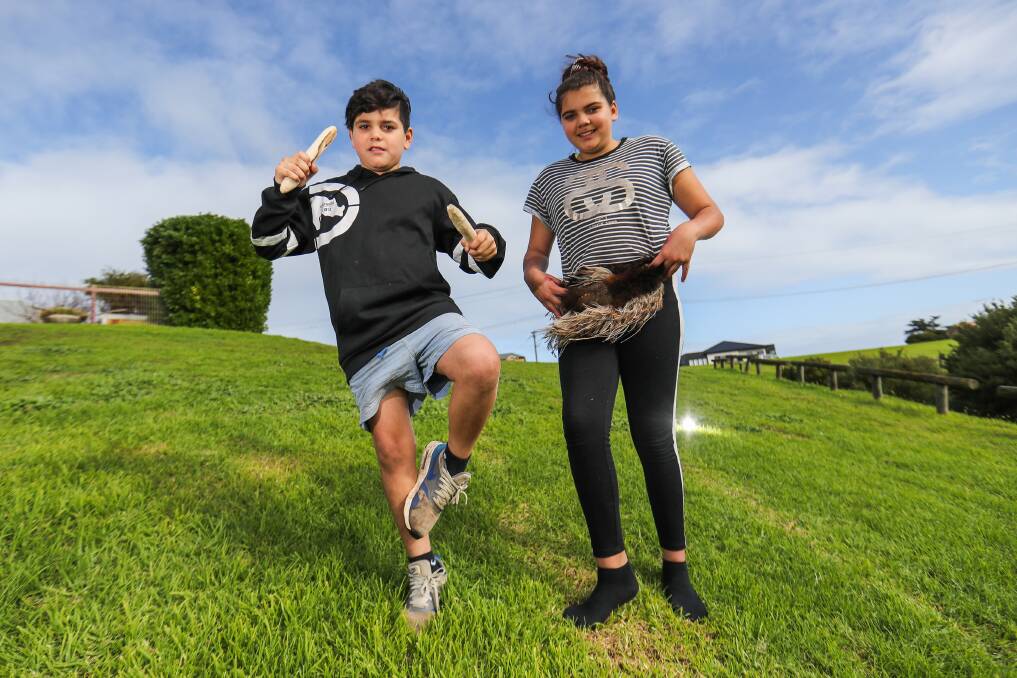Gearing up: Jay-Dee Chatfield, 8, and Shakira Chatfield, 11, prepare for the NAIDOC week opening ceremony on Monday at the Civic Green. Picture: Morgan Hancock