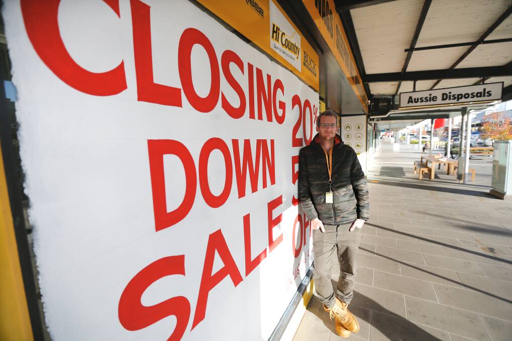 CLOSING DOWN: Manager Michael Falkiner outside the Aussie Disposals store before it closes down. Mr Falkiner says a lack of shoppers on Liebig Street is one reason for the closure. Picture: Mark Witte