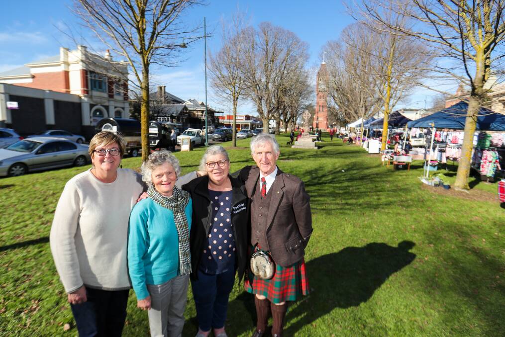 SCOTTISH HERITAGE: Festival volunteers Ruth Gstrein, Carolyn Menzies, Catherine O'Flynn and John Menzies pose at the market area. Picture: Morgan Hancock