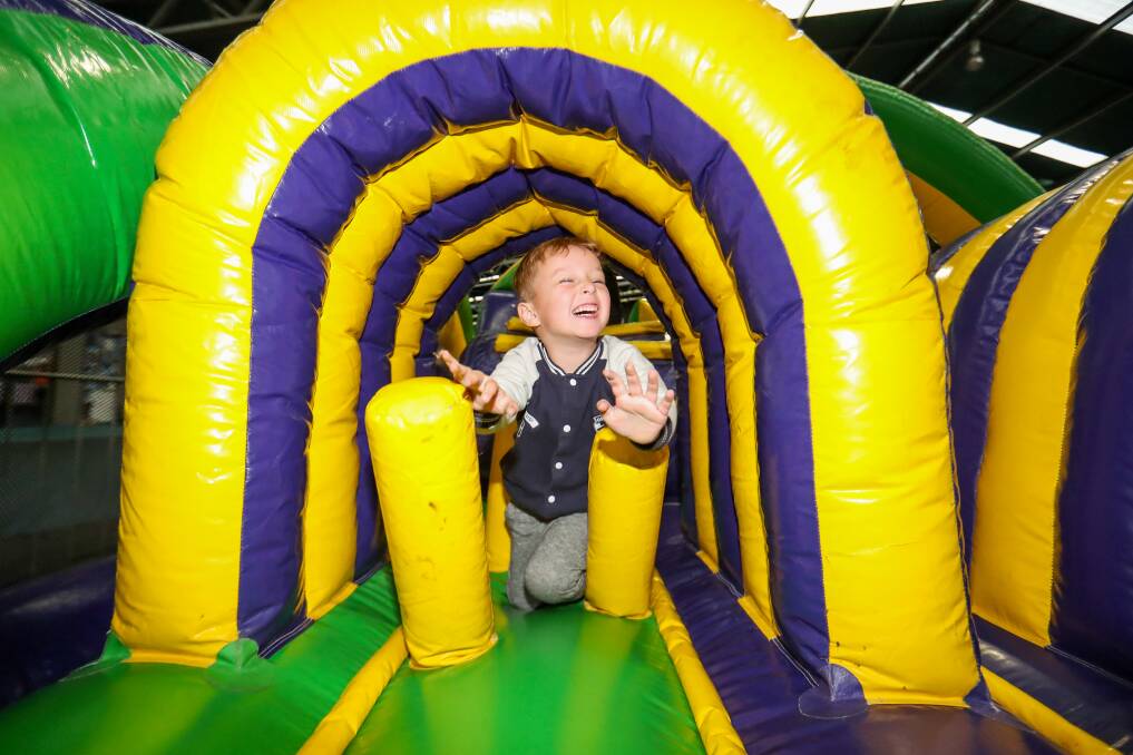 Returning on the bounce: Jed Lilley, 5, loved completing this obstacle course when Inflate-a-bool was in Warrnambool in July. Picture: Morgan Hancock