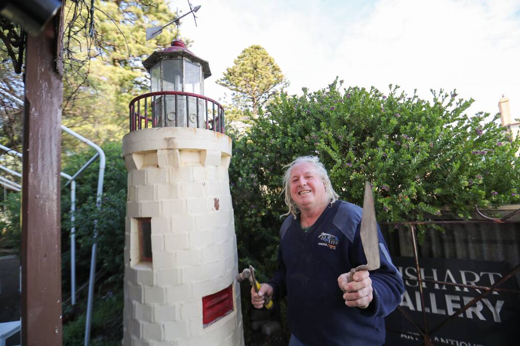 Pictured: Ross Altmann's built the brick lighthouse abouit 25 years ago for his former property in Warrnambool. Picture: Morgan Hancock