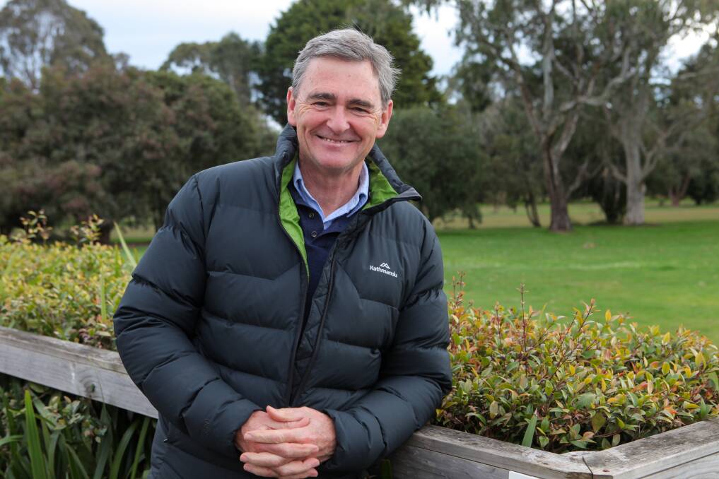 MEETING FARMERS: Former Premier John Brumby, pictured after meeting with farmers in Cobden, is working on a long-term plan for the dairy industry. Picture: Rob Gunstone
