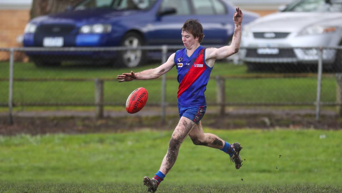 GOING LONG: Terang Mortlake's Joe Arundell was a key part of the Bloods' defence. Picture: Rob Gunstone