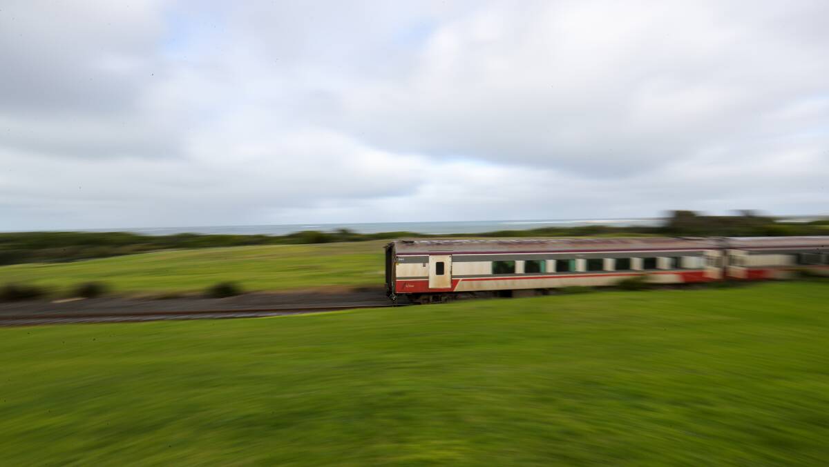 SQUEEZED IN: A V/Line train makes it's way through Warrnambool. Picture: Morgan Hancock