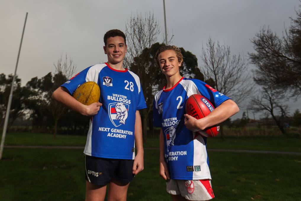 WATCH THIS SPACE: Warrnambool's Finn Radley and South Warrnambool's Will White are emerging footballers. Picture: Morgan Hancock