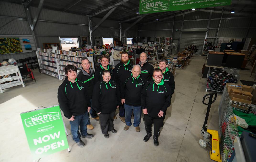 NEW OPPORTUNITIES: The Big Rs Shed staff members with manager Paul Hughes and WDEA's Jack Melican at the new retail store on Albert Street. The shop opens on Monday. Picture: Morgan Hancock