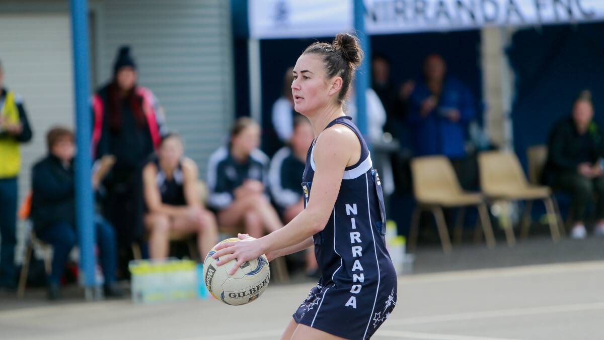 Change of scenery: Anna Archie in action for Nirranda in 2019. This year she became coach of Lake Boga in the Central Murray Football Netball League. Picture: Anthony Brady