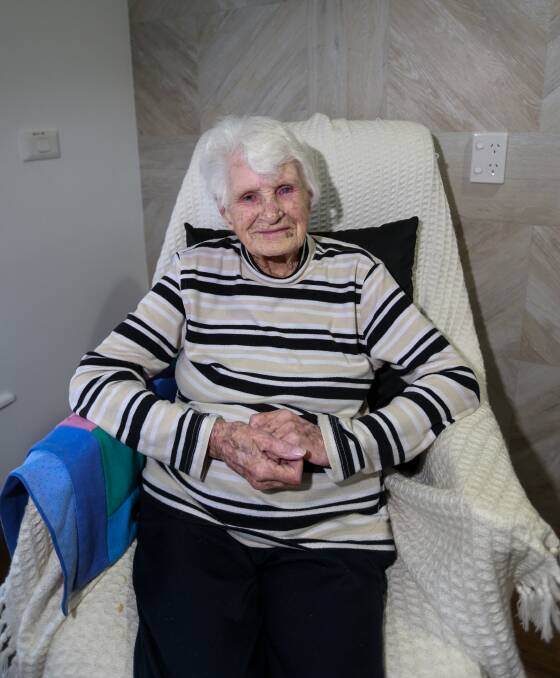 REVAMPED SURROUNDS: Johanna Smith,102, in her refurbished room at Moyneyana House in Port Fairy. In all, 25 rooms will get a makeover. Picture: Anthony Brady