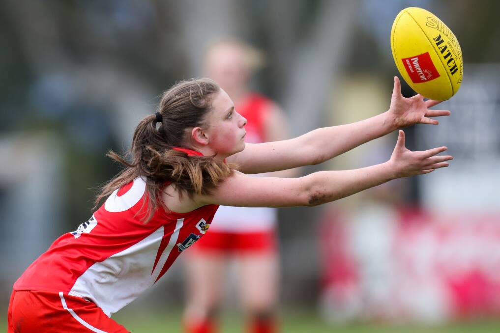 COMMITTED: South Warrnambool's Laini Johnson overcame a knee complaint to play in the DUFFL women's grand final. Picture: Morgan Hancock