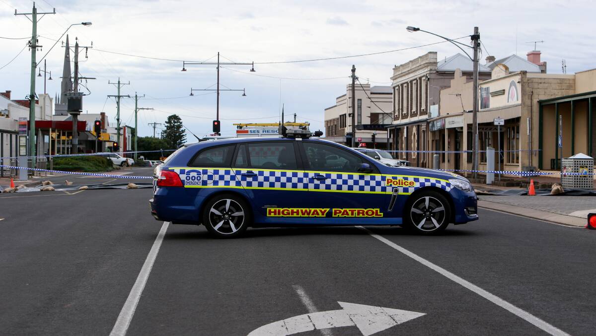 Blocked: Part of central Portland was cordoned off early this week during a Victoria Police homicide squad investigation. Police have warned people about making threantening comments on social media. Picture: Anthony Brady