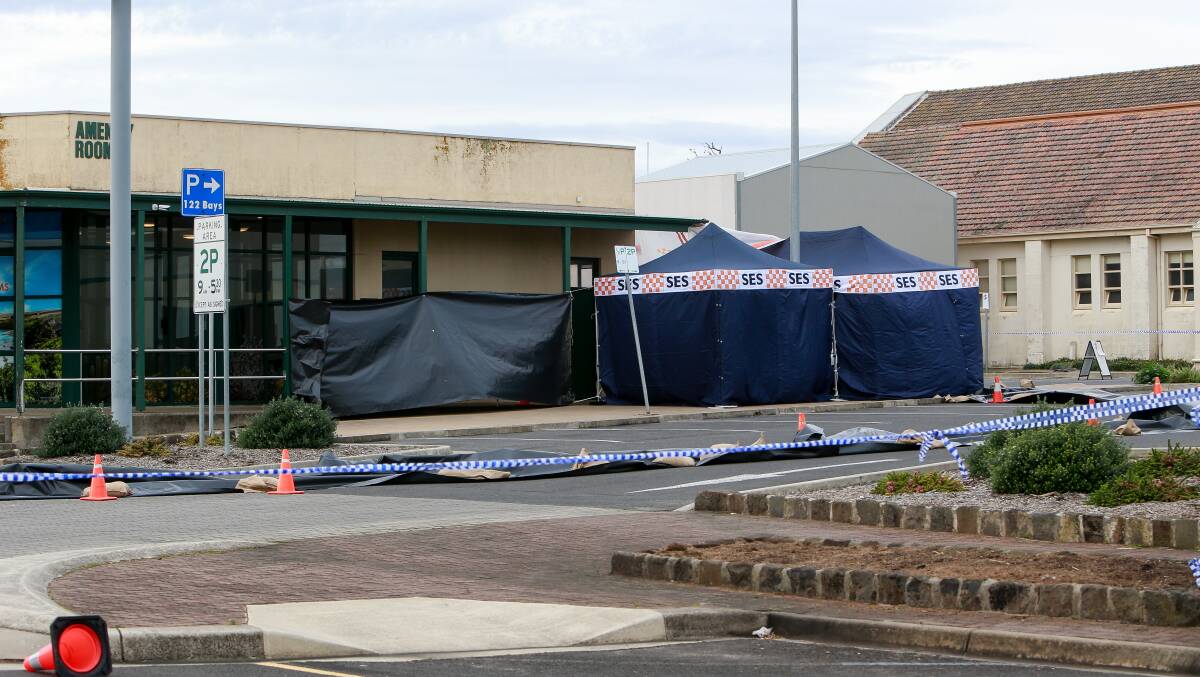 The scene of an incident in Portland's CBD which led to the death of Lachlan Hutchins. Picture: Anthony Brady