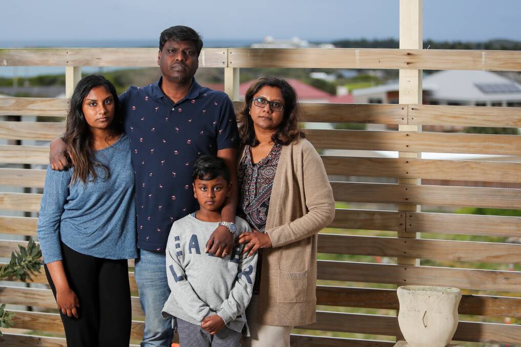 Raj Manikam and Prewathy Balasupramariam are concerned they may be forced to return to Singapore with their children Vanisre, 18, and Vela, 8. Picture: Morgan Hancock