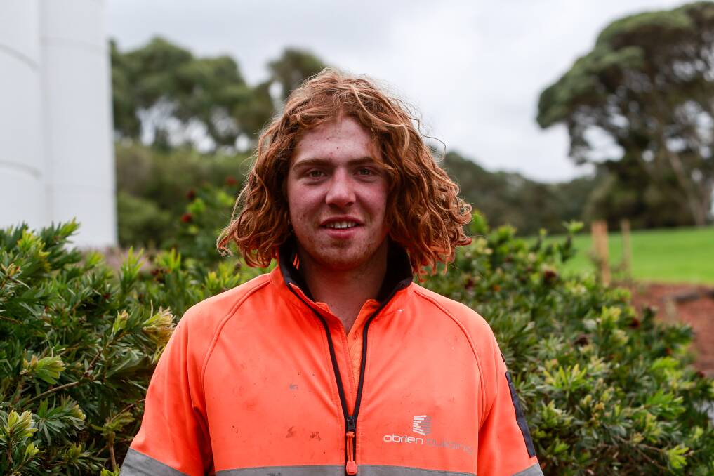 WORKING HARD: Warrnambool's Angus Lowe will make his Hampden league debut on Saturday. He spent Friday working as an apprentice builder on a job at Deakin University. Picture: Anthony Brady