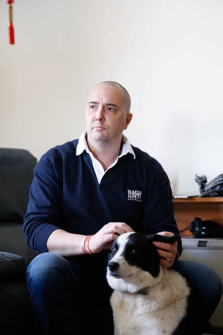 Peter Green with his canine companion talks about PTSD. Picture: Mark Witte
