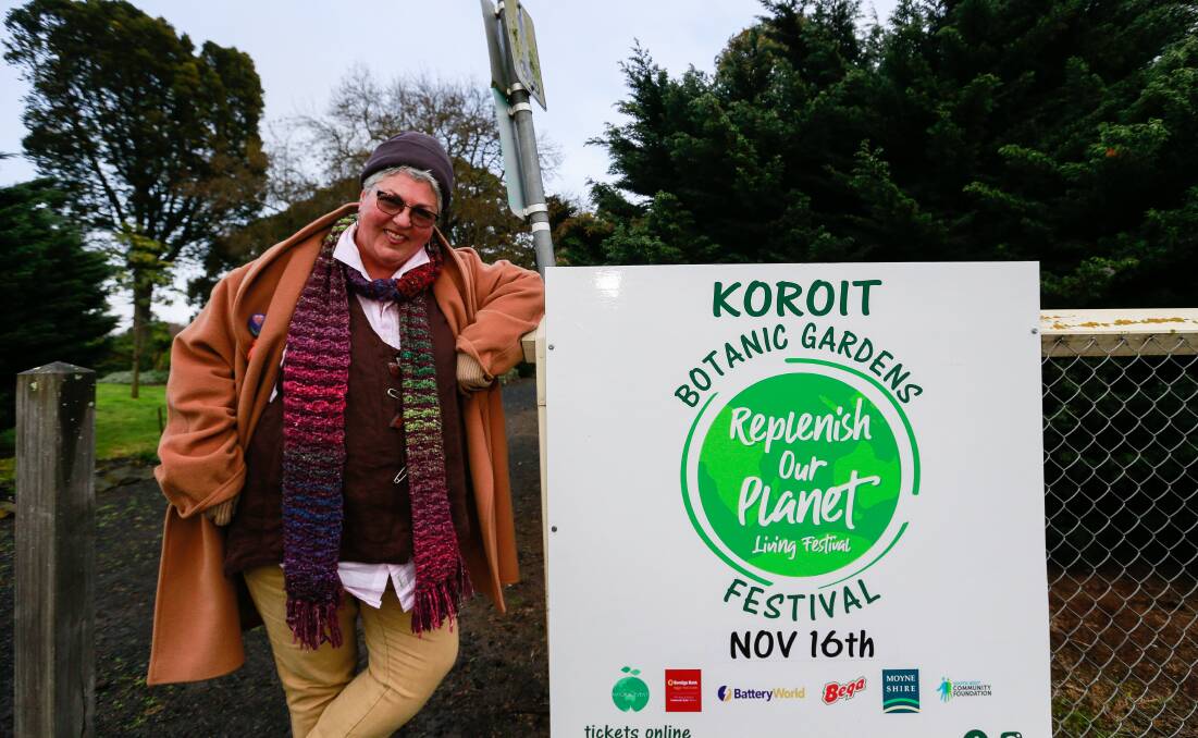 LOCATION, LOCATION: Replenish Our Planet Living Festival committee member Genevieve Grant in the Koroit Botanical Gardens. Picture: Anthony Brady