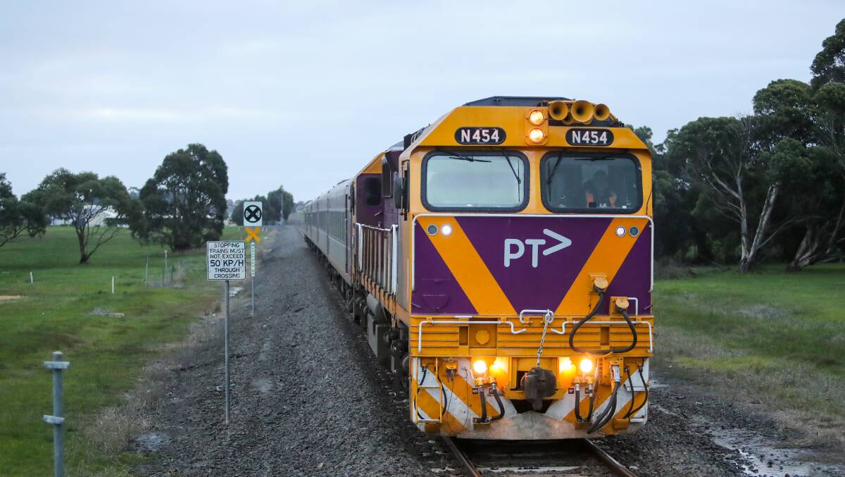 NOT ON-TIME: A train arriving at Sherwood Park Railway Station, Warrnambool. Picture: Morgan Hancock