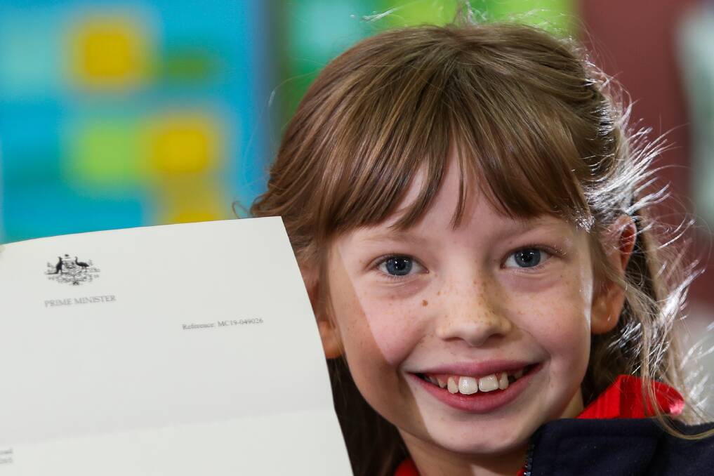 Big ideas: Shelby Byrne, 10, wrote a letter to Prime Minister Scott Morrison about reducing paper waste. Picture: Morgan Hancock