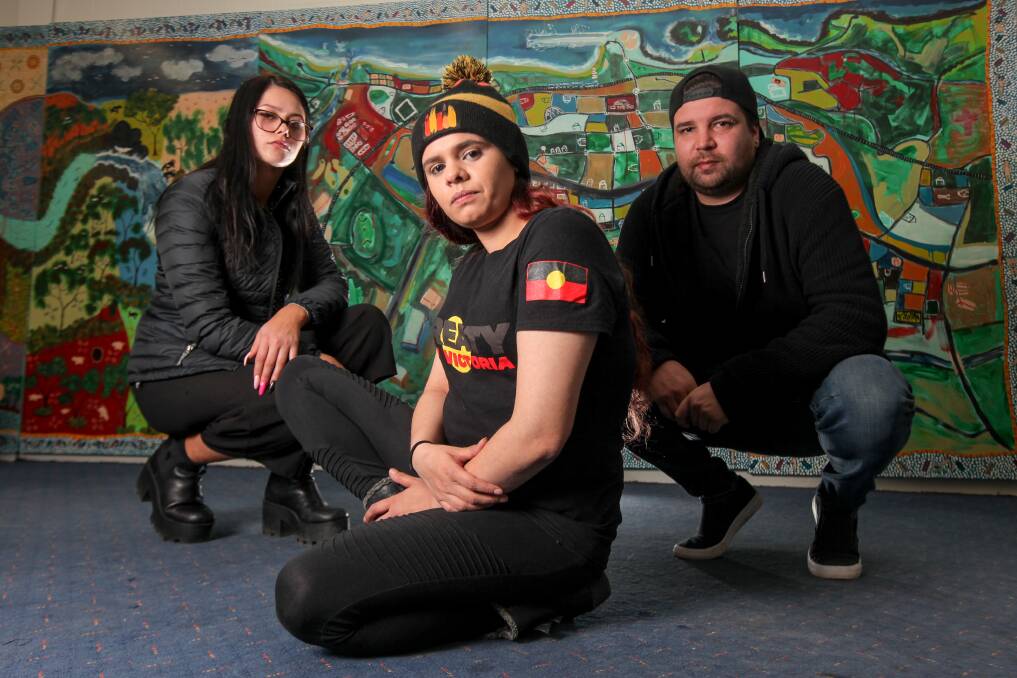 Gunditjmara staff and musicians Shylee Corrigan, Doreen Austin and Nathan Douglas are trying to get a music recording studio established for Indigenous youth. Picture: Rob Gunstone