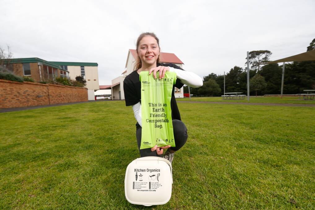 INSPIRING: Emmanuel College year-11 student Molly O'Brien, 17, has helped introduce FOGO bins to the senior campus. Picture: Mark Witte