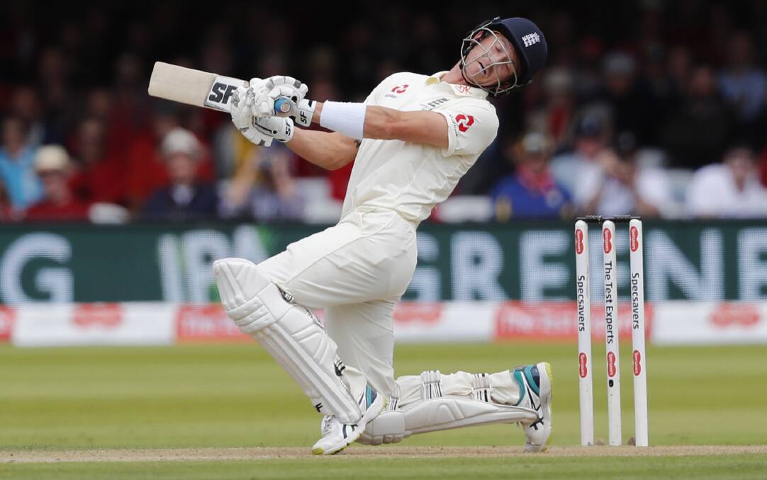 England's Joe Denly avoids a ball off the bowling of Australia's Pat Cummins during the second day of the second Ashes test match between England and Australia at Lords. Photo: Frank Augstein