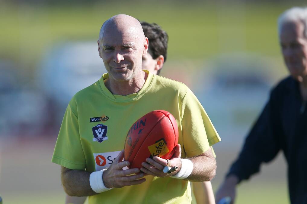 Game day: Steve Walker at half-time during a South Warrnambool and Warrnambool Hampden league match in 2019. Picture: Mark Witte