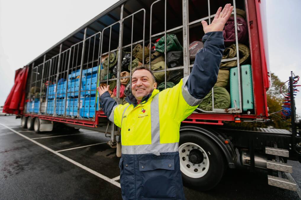 Big bash: Variety Bash team official Paul Spitaleri with over 150 participant swags. Picture: Anthony Brady