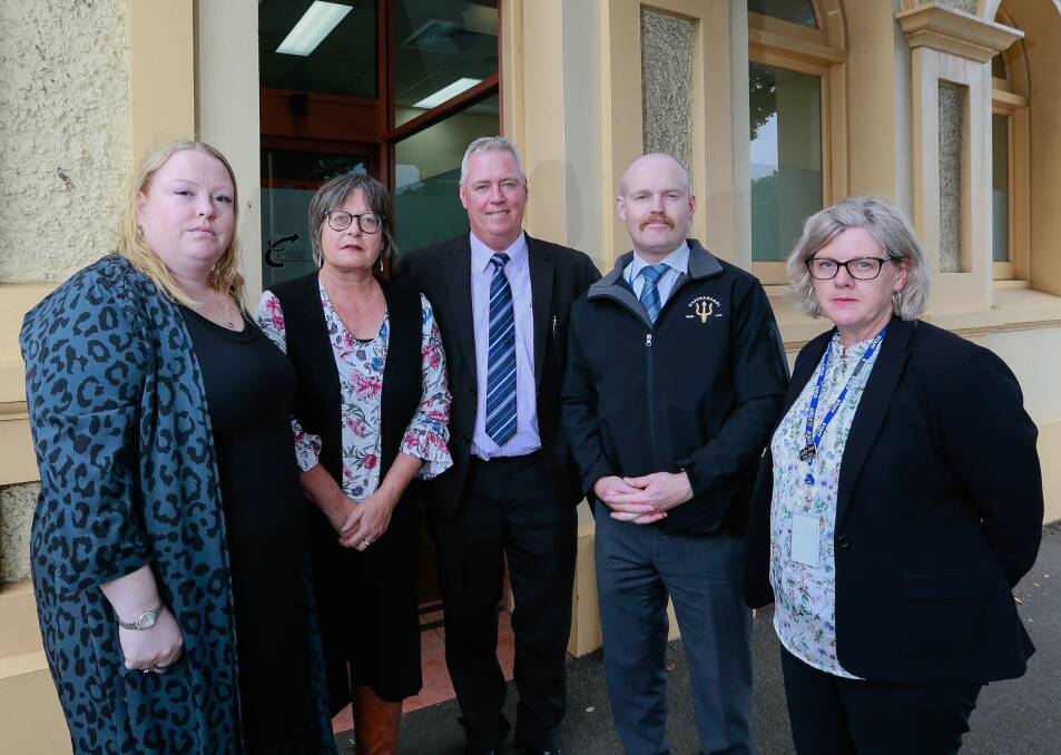 Emma House's Sarah Brittain and Ruth Isbel, Warrnambool police family violence investigation unit's Shane Keogh and Jason Dance, and family violence prosecutor Carolyn Howe. Picture: Anthony Brady