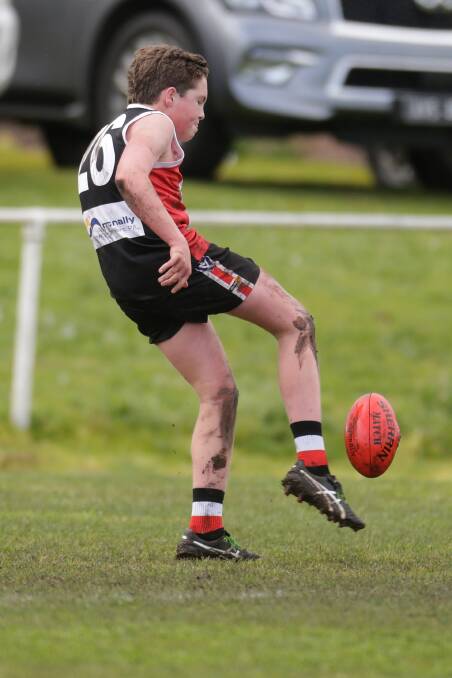 CLUB PRIDE: Koroit's Noah Dowie in action for the Saints during the 2019 Hampden league under 14 grand final. Picture: Mark Witte