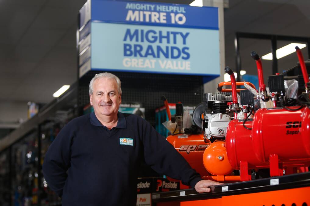 NEW COAT: Operations manager Brendan Raven poses for a photo as the Pontings hardwarde store changes over to Mitre 10. Picture: Mark Witte