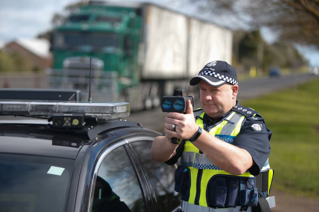 Gunman: Inspector Paul Marshall was back on the radar gun during the national day of road safety actions this week. Illicit drugs are a key focus of policing, both in relation to driving offences and crime. Picture: Mark Witte