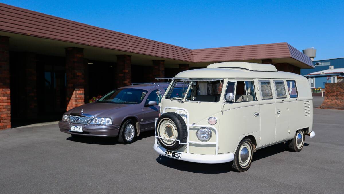 FITTING FAREWELL: Sean McKinnon was taken to his final resting place in his beloved Kombi van. Picture: Anthony Brady