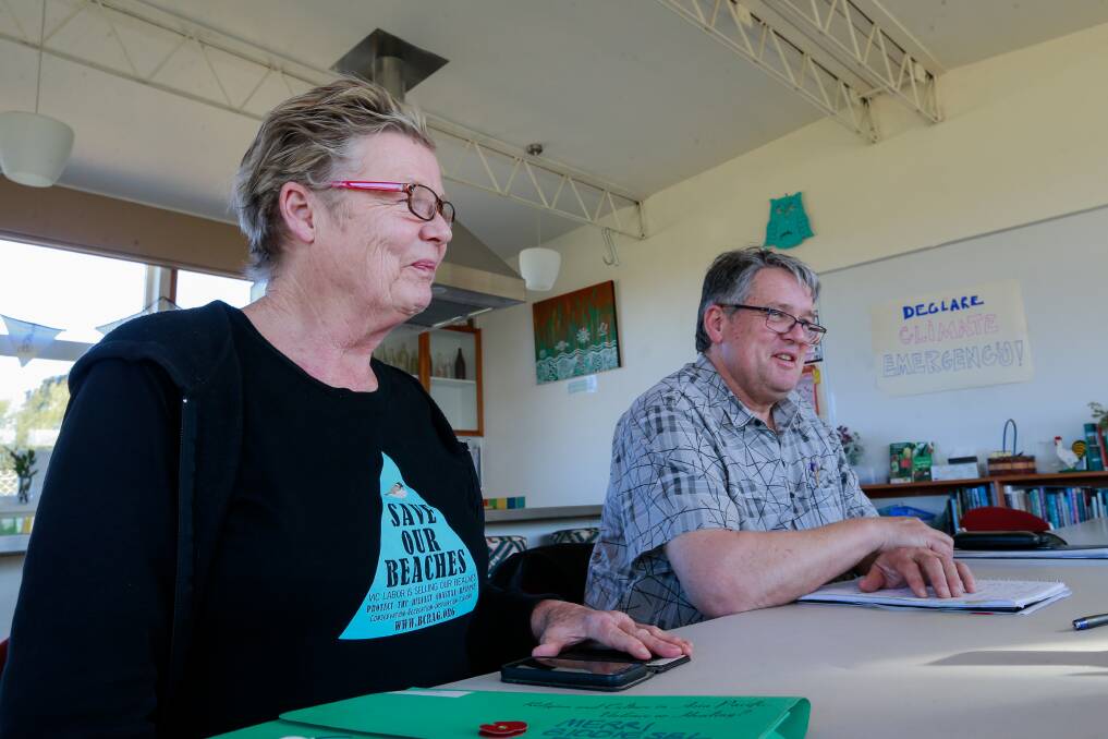Julie Eagles and Geoff Rollinson from the Warrnambool Community Garden talk about a climate emergency strike. Picture: Anthony Brady