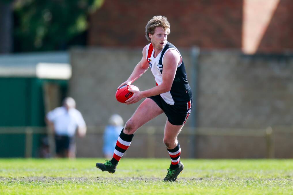 DEPENDABLE: Koroit's Dallas Mooney is a key figure in the Saints' back line and is aiming to win his seventh straight premiership in red, white and black. Picture: Morgan Hancock
