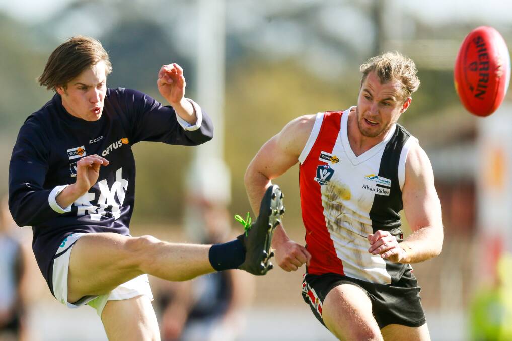 KICKING ON: Warrnambool's Austin Steere (left) is one of the Blues' emerging players. Picture: Morgan Hancock