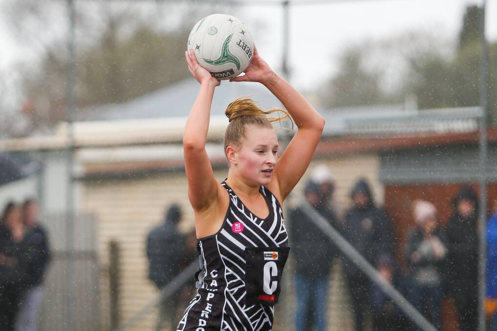 Young gun: Camperdown's Chelsea Baker passes the ball against North Warrnambool Eagles. Picture: Morgan Hancock