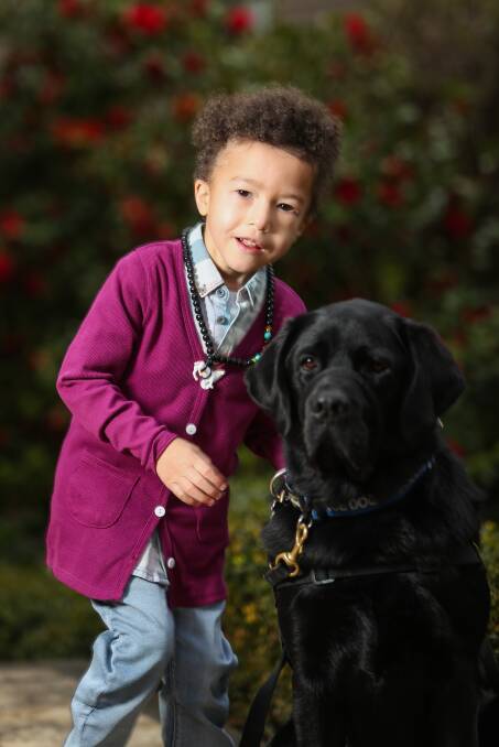 LIFE-CHANGING: Julian Purcell, 4, alongside his dog Doctor. Picture: Morgan Hancock
