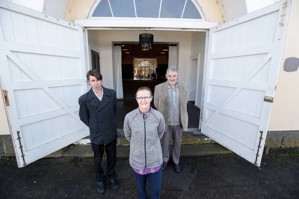 NEW BREW?: Victoria Hotel Port Fairy publicans Andrew Blake and Dianne Bradley, along with planner Chris Loorham, are hoping for a distillery and micro brewery at the venue's Drill Hall. Picture: Anthony Brady