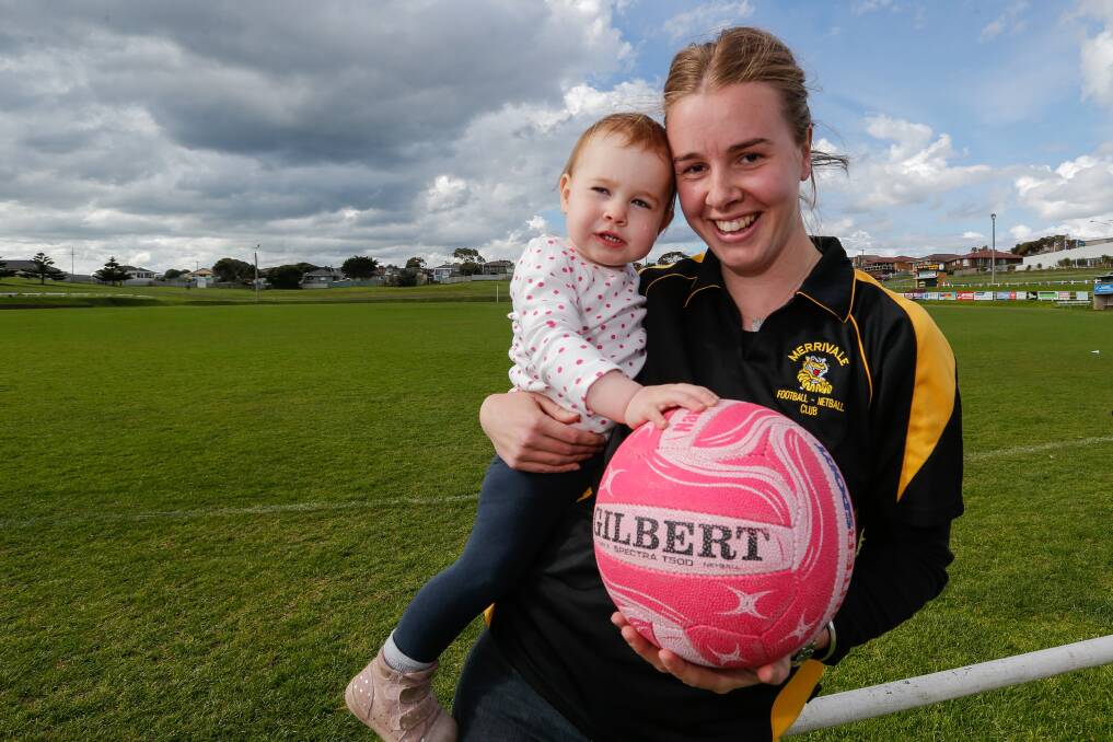 HECTIC SCHEDULE: Cloe Pulling juggles parenting daughter Zola, 15 months, work as a teacher's aide and netball. Picture: Anthony Brady