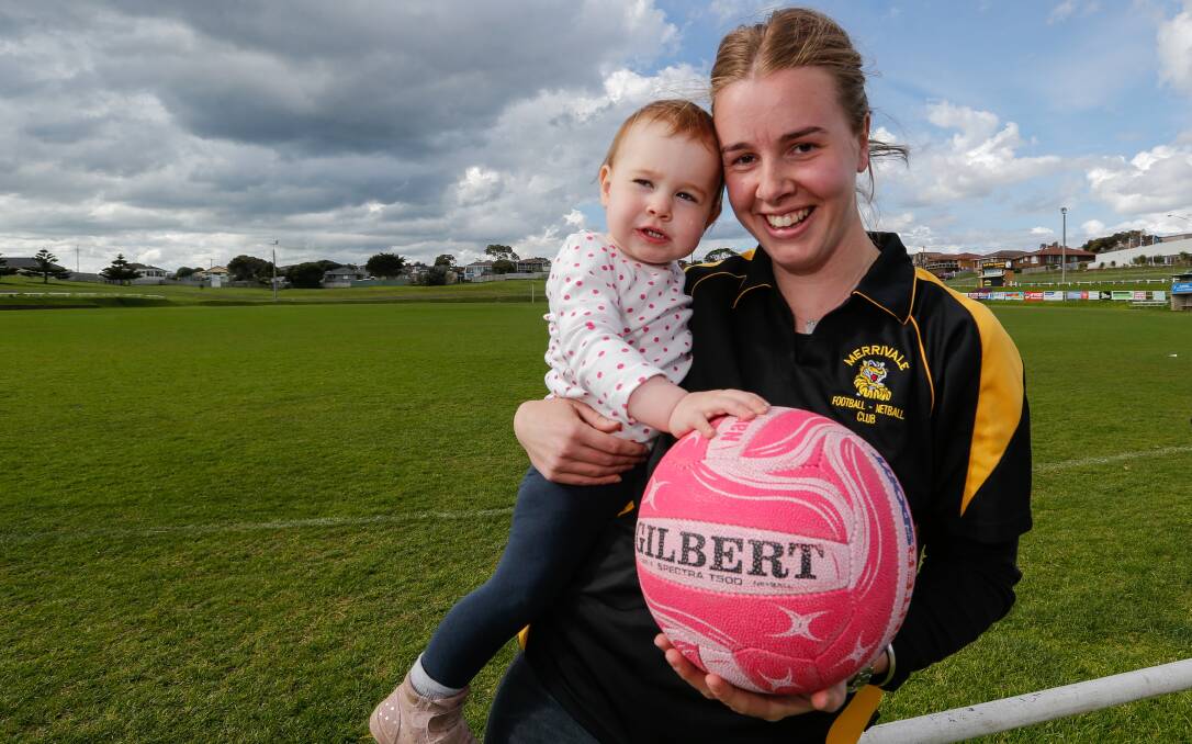 FAMILY CLUB: Merrivale A grade defender Cloe Pulling, with her daughter Zola, 15 months, is ready for the WDFNL grand final. Picture: Anthony Brady